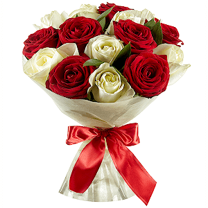 Букет из 15 красных и белых роз Эквадор